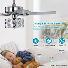 Load image into Gallery viewer, 52&quot; Elegant Ceiling Fan Light with Remote, Crystal Chandelier Fan 5 Chrome Reversible Wood Blades
