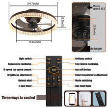 Cargar imagen en el visor de la galería, 19.7&quot; Simple LED Ring Chandelier Fan Modern Recessed Ceiling Light Chandelier Brown Ceiling Fan Light
