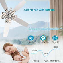 Load image into Gallery viewer, 52&quot; Crystal Ceiling Fan with 5 Reversible Blades Light Kit and Remote Control, 3-Speed (High, Mid,Low) Adjustable
