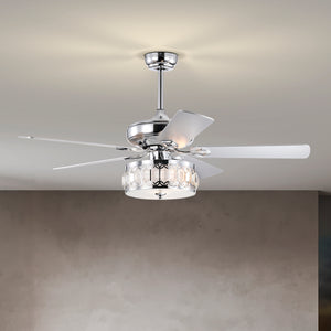 52" 3-Light Chrome Ceiling Fan + Remote, Traditional Farmhouse Rustic Industrial Bohemian Country Cottage Transitional Glam