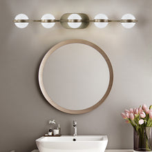 Load image into Gallery viewer, 35.4&quot; Modern Bathroom Gold Mirror Light Wall Mounted Vanity Light Globe 5 Lights
