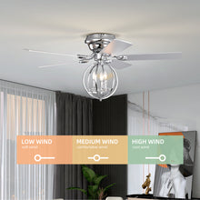 Load image into Gallery viewer, 52&quot; Chrome Ceiling Fan, Candle Pendant Light, Cage Ceiling Fan Light, Reversible 3-speed Silent Ceiling Fan
