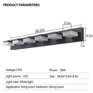 38.2" Vanity Light Modern Bathroom LED Mirror Light Rectangular 6 Lights