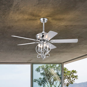 52” 4 Lights Ceiling Fan with 5 Wood Blades, Two-Color Fan Blade, AC Motor, Remote Control, Reversible Airflow, 3-Speed, Adjustable Height, Traditional Ceiling Fan (Silver)