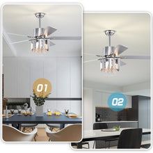 Charger l&#39;image dans la galerie, 52&quot; Crystal Chandelier Chrome Ceiling Fan Light Reversible 3-speed Silent Ceiling Fan
