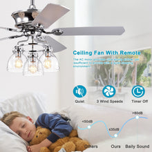 Charger l&#39;image dans la galerie, 52&quot; Farmhouse Glass Shade 5-Blade Reversible Ceiling Fan with Light Kit and Remote --Chrome
