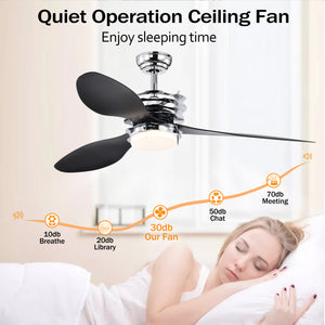 52'' ABS Blades Ceiling Fan with Lights and Remote (6 Speeds Adjustable) , DC Motor Modern Ceiling Fan with 3 Abs Fan Blades & 2 down Rods, Indoor Ceiling Fan with Light