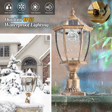 Load image into Gallery viewer, 2 Pack Vintage Gold Garden Path Lights Dimmable LED Solar Pillar Lights
