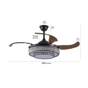 Modern Style Black Telescopic Ceiling Fan Light Remote Control Silent Reversible Ceiling Fan LED Recessed Pendant Light