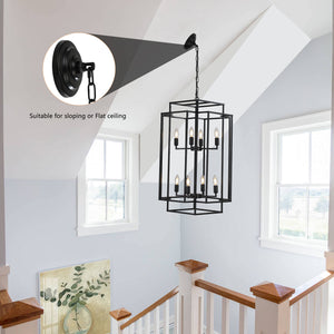 18.1" Vintage Lantern Chandelier Farmhouse Candle Chandelier (Black)