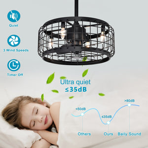 20.24" Caged Ceiling Fan with  Remote Control,Timer, 3 Speeds Indoor Ceiling Fan (No include Bulbs)