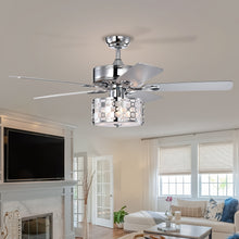 Load image into Gallery viewer, 52&quot; Elegant Ceiling Fan Light with Remote, Crystal Chandelier Fan 5 Chrome Reversible Wood Blades
