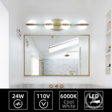 Load image into Gallery viewer, 28&quot; Modern Bathroom Gold Mirror Light Wall Mounted Vanity Light Globe 4 Lights
