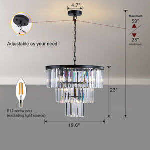 19.7 Inch Black Luxury K9 Crystal Chandelier Modern Chain Chandelier 4 Layers Clear Crystal Chandelier