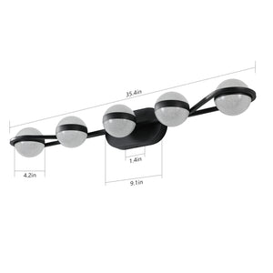 35.4" Modern Bathroom Black Mirror Light Wall Mounted Vanity Light Globe 5 Lights