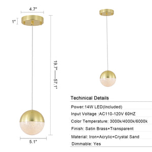 Simple Linear Chandelier Modern Gold LED Spherical Chandelier Dimmable