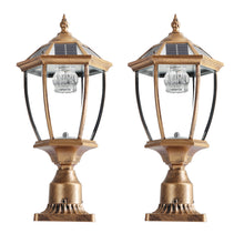 Load image into Gallery viewer, 2 Pack Vintage Gold Garden Path Lights Dimmable LED Solar Pillar Lights
