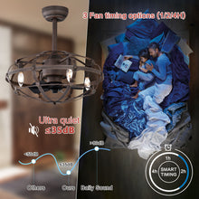 Load image into Gallery viewer, 21&quot; Matte Black Cage Ceiling Fan Industrial Style Remote Control Ceiling Fan Light Kit 3-Speed Timer Ceiling Fan
