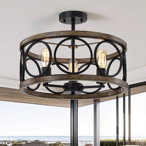 18" Matte Black Drum Chandelier Recessed Pendant Light Ceiling Light