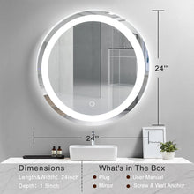 Load image into Gallery viewer, 24&quot; LED Round Bathroom Mirror Light Dimmable Vanity Mirror Light
