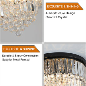 19.7" Luxury Crystal Chandelier Modern Style Crystal Light Black Crystal Ceiling Light