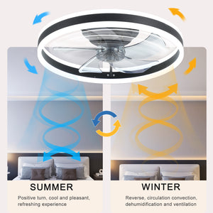 19.7" Simple LED Ceiling Light Black Modern Fan Light Dimmable