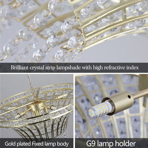 23.6" Golden Waterfall Crystal Chandelier High-end Luxury Crystal Chandelier Living Room Chain Chandelier