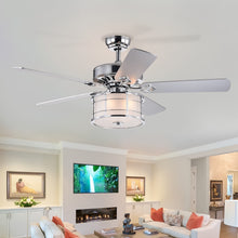 Load image into Gallery viewer, 52&quot; 3-Light Chrome Drum Shade LED Ceiling Fan + Remote, Traditional Farmhouse Rustic Industrial Bohemian Country Cottage Transitional Glam
