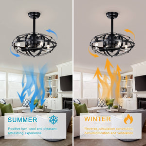 18" Matte Black Cage Ceiling Fan Light Industrial Style Ceiling Fan Light Kit Three-speed Adjustment Ceiling Fan