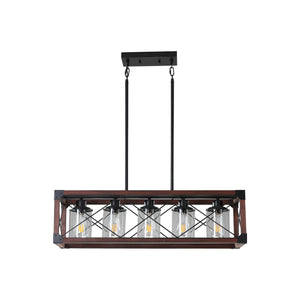 31.5" Black & Red Farmhouse Chandelier Dining Room Rectangular Island Light Metal Chandelier (No Bulb)