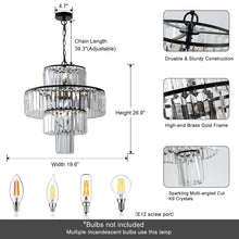 Загрузить изображение в средство просмотра галереи, 19.7&quot; Luxury K9 Crystal Chandelier Modern Black Chain Chandelier 4 Tier Crystal Chandelier
