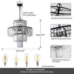 19.7" Luxury K9 Crystal Chandelier Modern Black Chain Chandelier 4 Tier Crystal Chandelier