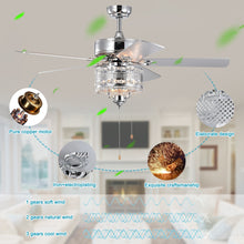 Загрузить изображение в средство просмотра галереи, 52&#39;&#39; Classical Crystal Ceiling Fan Lamp  5 Reversible Blades, Chrome (Hand Pull Chain)
