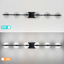 Load image into Gallery viewer, 43.3&quot; Modern Bathroom Black Mirror Light Wall Mounted Vanity Light Globe 6 Lights
