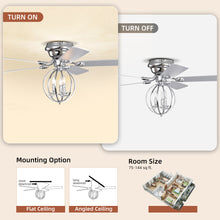 Load image into Gallery viewer, 52&quot; Chrome Ceiling Fan, Candle Pendant Light, Cage Ceiling Fan Light, Reversible 3-speed Silent Ceiling Fan
