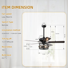 Load image into Gallery viewer, 52&quot; Farmhouse Ceiling Fan with  Remote, 3-Lights Ceiling Fan with Light Fixture (No include Bulbs), Ceiling Fan --Black Matte+Wood Grain
