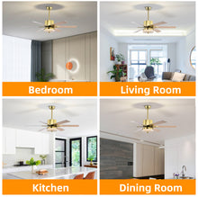 Cargar imagen en el visor de la galería, 52&quot; Modern Style Ceiling Fan Light Gold LED Ceiling Light Remote Control 3 Speed Reversible Silent Ceiling Fan, 1h/4h/8h Timer
