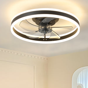 19.7" Simple LED Ceiling Light Black Modern Fan Light Dimmable