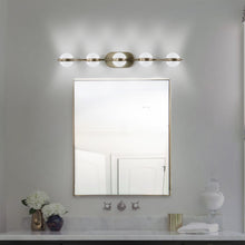 Load image into Gallery viewer, 35.4&quot; Modern Bathroom Gold Mirror Light Wall Mounted Vanity Light Globe 5 Lights
