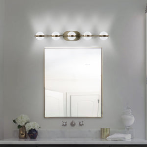 35.4" Modern Bathroom Gold Mirror Light Wall Mounted Vanity Light Globe 5 Lights