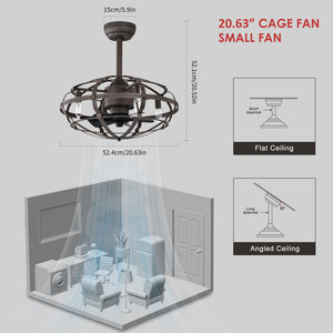 21" Matte Black Cage Ceiling Fan Industrial Style Remote Control Ceiling Fan Light Kit 3-Speed Timer Ceiling Fan