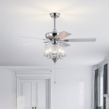 Load image into Gallery viewer, 52&quot; Crystal Ceiling Fan, Modern Electrical Fan with 5 Wood Reversible Blades, 4 Bulbs Not Included,Noiseless Reversible AC Motor (Chrome)
