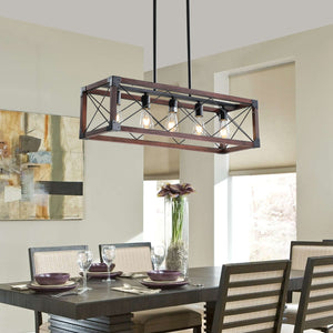 31.5" Black & Red Farmhouse Chandelier Dining Room Rectangular Island Vintage Chandelier (No Bulbs)