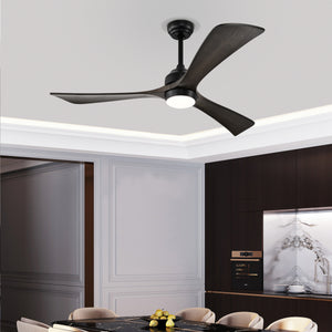 52" Matte Black + Dark Walnut Remote Control Silent Ceiling Fan Light, Reversible Ceiling Fan