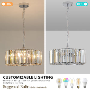 16.5" Modern Transparent Crystal Chandelier Drum-Shaped Crystal Chandelier Luxury Home Decorative Lighting