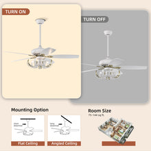 Charger l&#39;image dans la galerie, 52&quot; Crystal Ceiling Fan with 5 Reversible Blades Light Kit and Remote Control, 3-Speed  - Matte White
