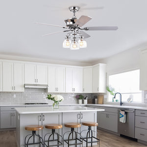 52" Farmhouse Glass Shade 5-Blade Reversible Ceiling Fan with Light Kit and Remote --Chrome