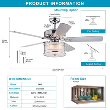 Load image into Gallery viewer, 52&quot; 3-Light Chrome Drum Shade LED Ceiling Fan + Remote, Traditional Farmhouse Rustic Industrial Bohemian Country Cottage Transitional Glam
