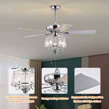 Load image into Gallery viewer, 52&quot; Crystal Ceiling Fan, Modern Electrical Fan with 5 Wood Reversible Blades, 4 Bulbs Not Included,Noiseless Reversible AC Motor (Chrome)
