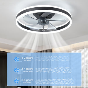 19.7" Simple LED Ceiling Light Black Modern Fan Light Dimmable